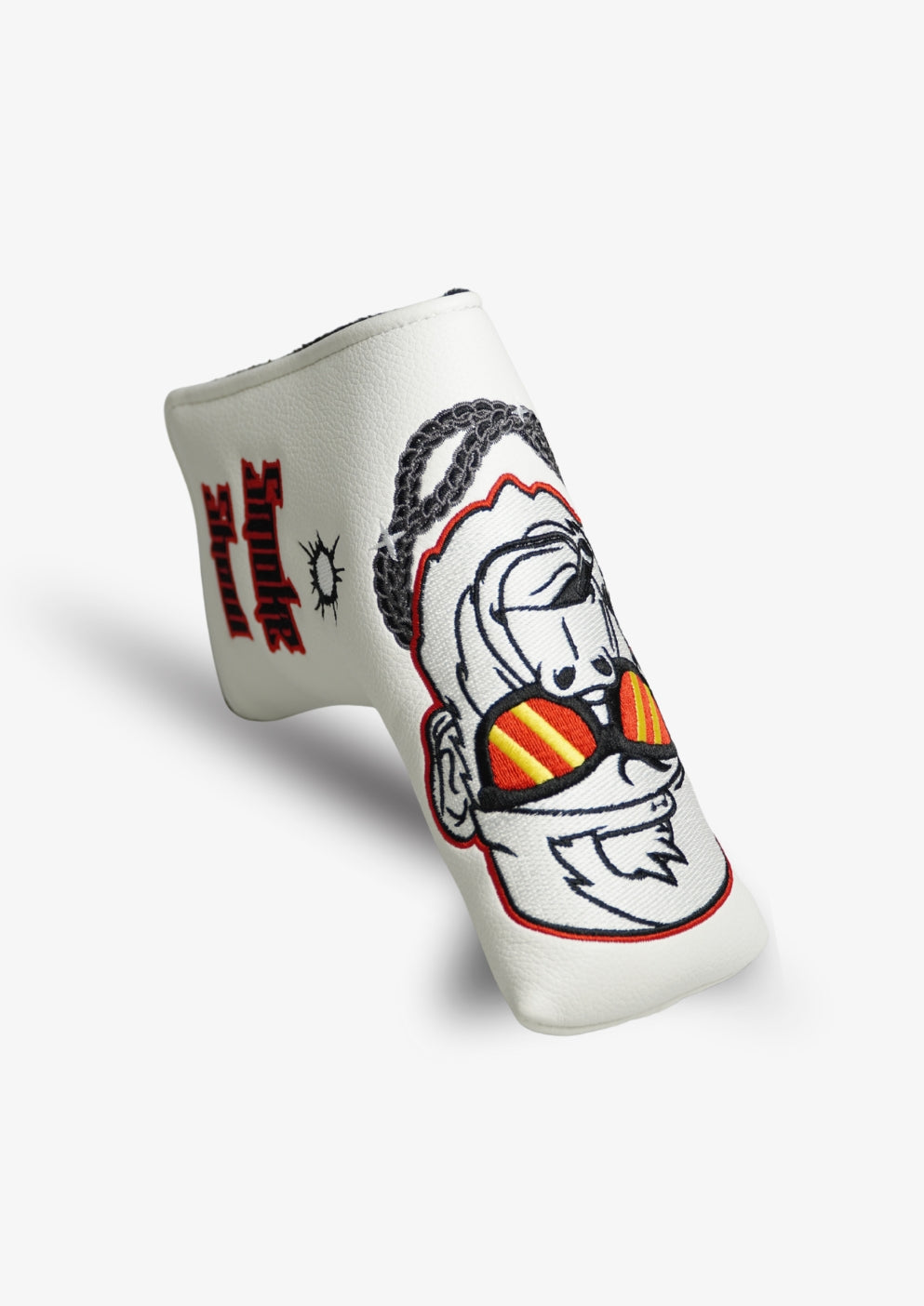 White golf club head cover with cool gorilla design on a white background