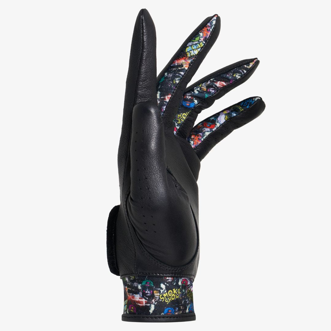 black leather golf glove with cool design