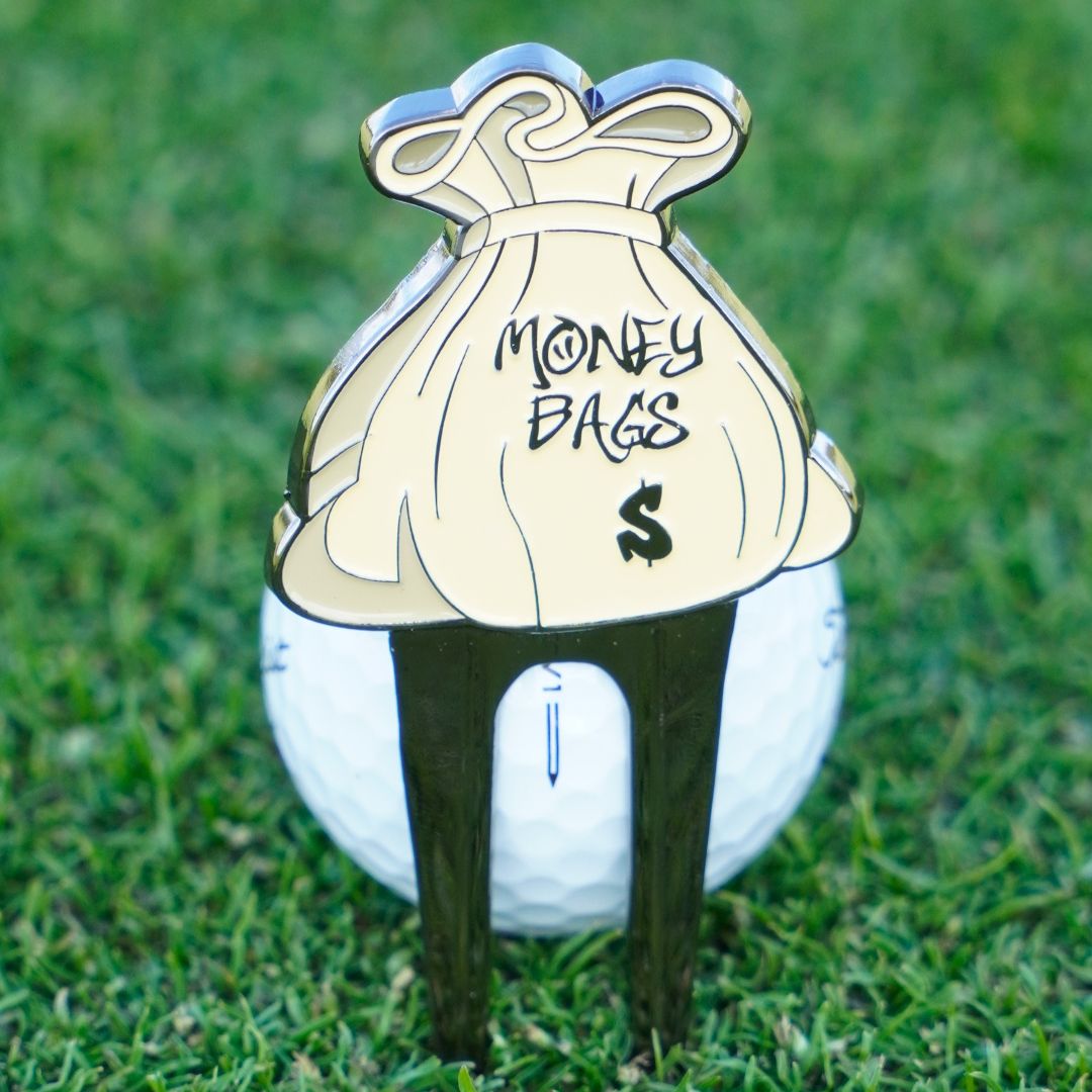 cool golf divot tool with money bags design
