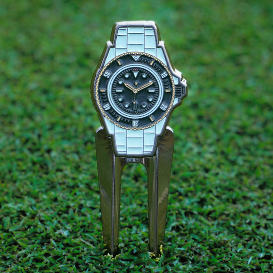 golf divot tool with watch design