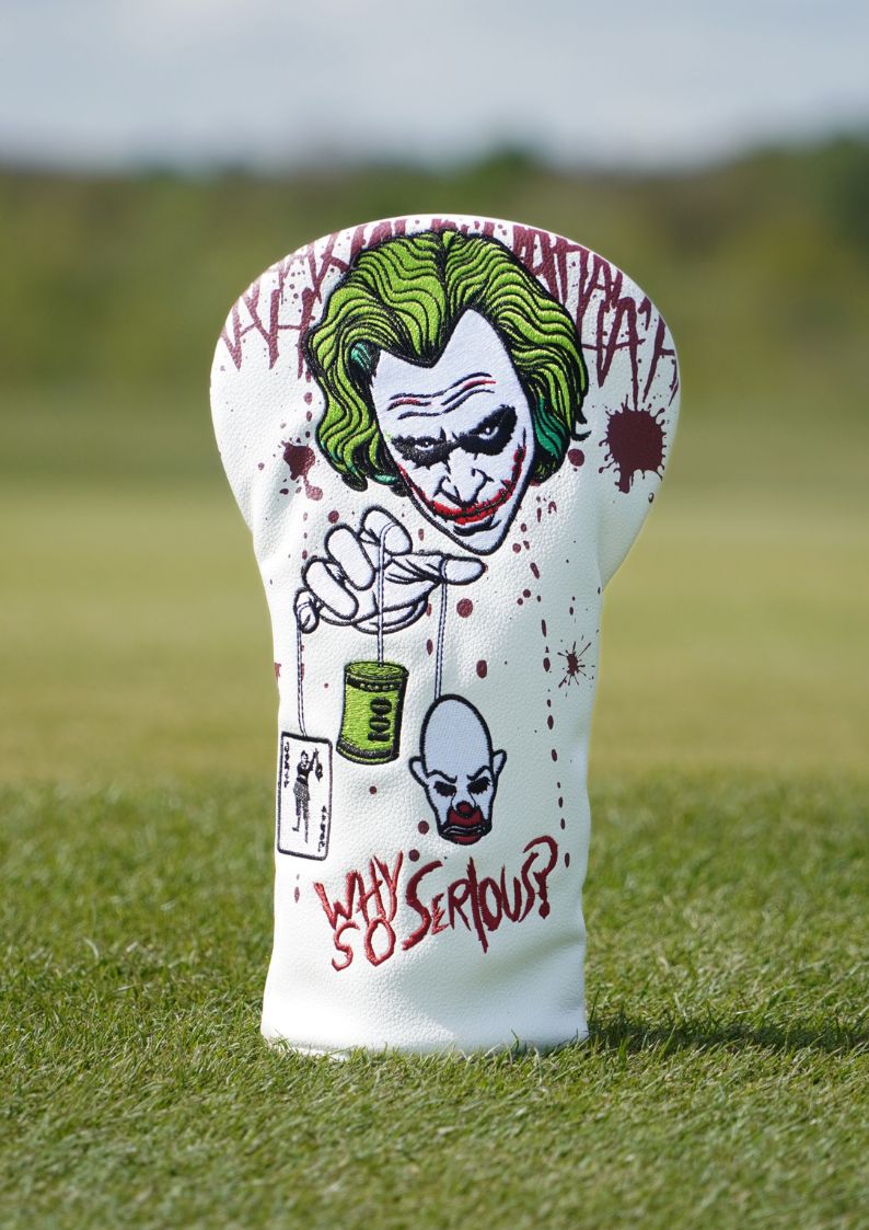 golf headcover with joker design on golf course