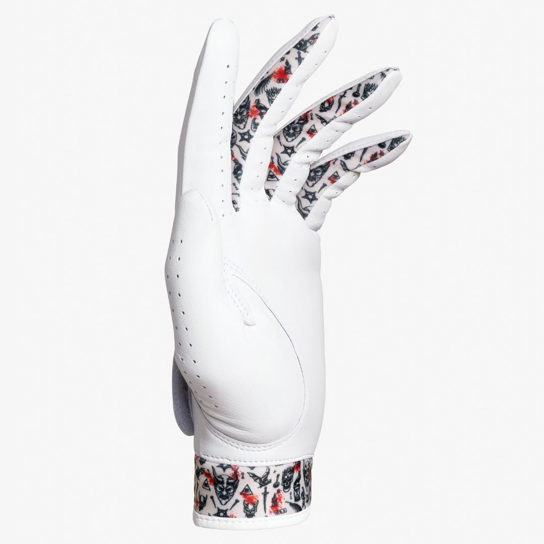White glove with floral pattern on a white background