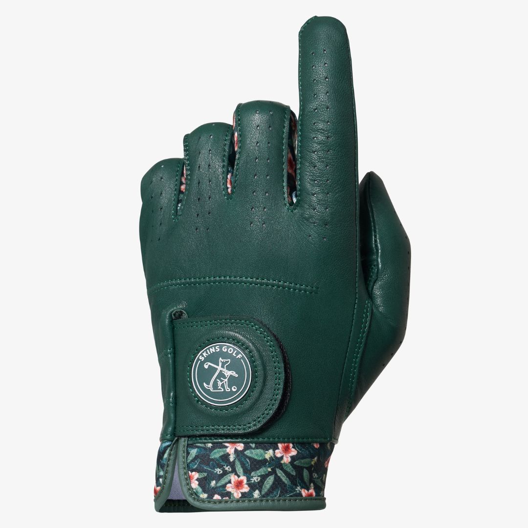 green golf glove with floral pattern