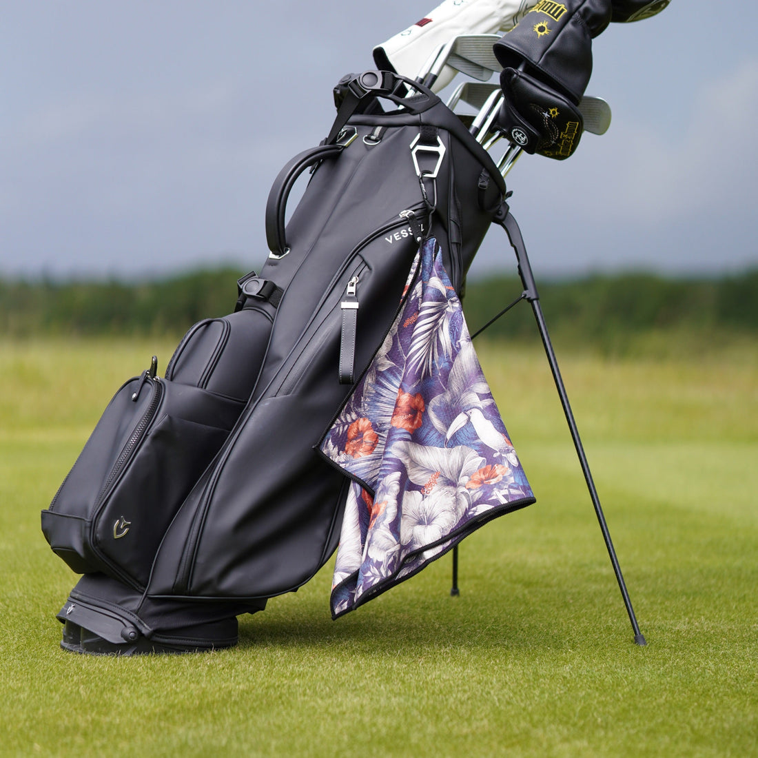 golf towel with tropical design