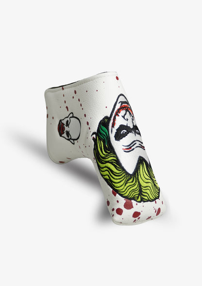 White golf headcover with artistic design on a white background