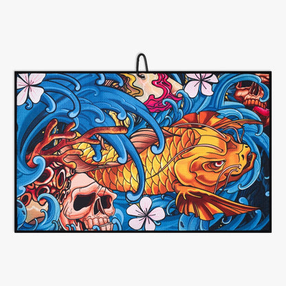golf towel with fish and skulls