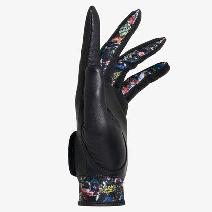 black leather golf glove with cool design