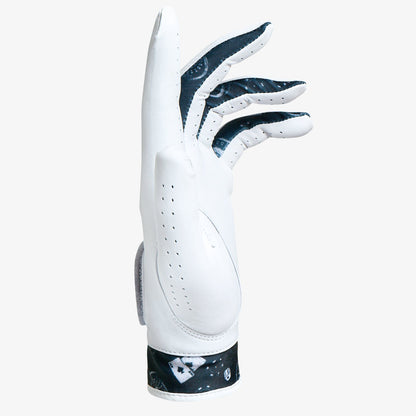 White golf glove with black pattern on a white background