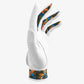White golf glove with colorful parrot design on a white background