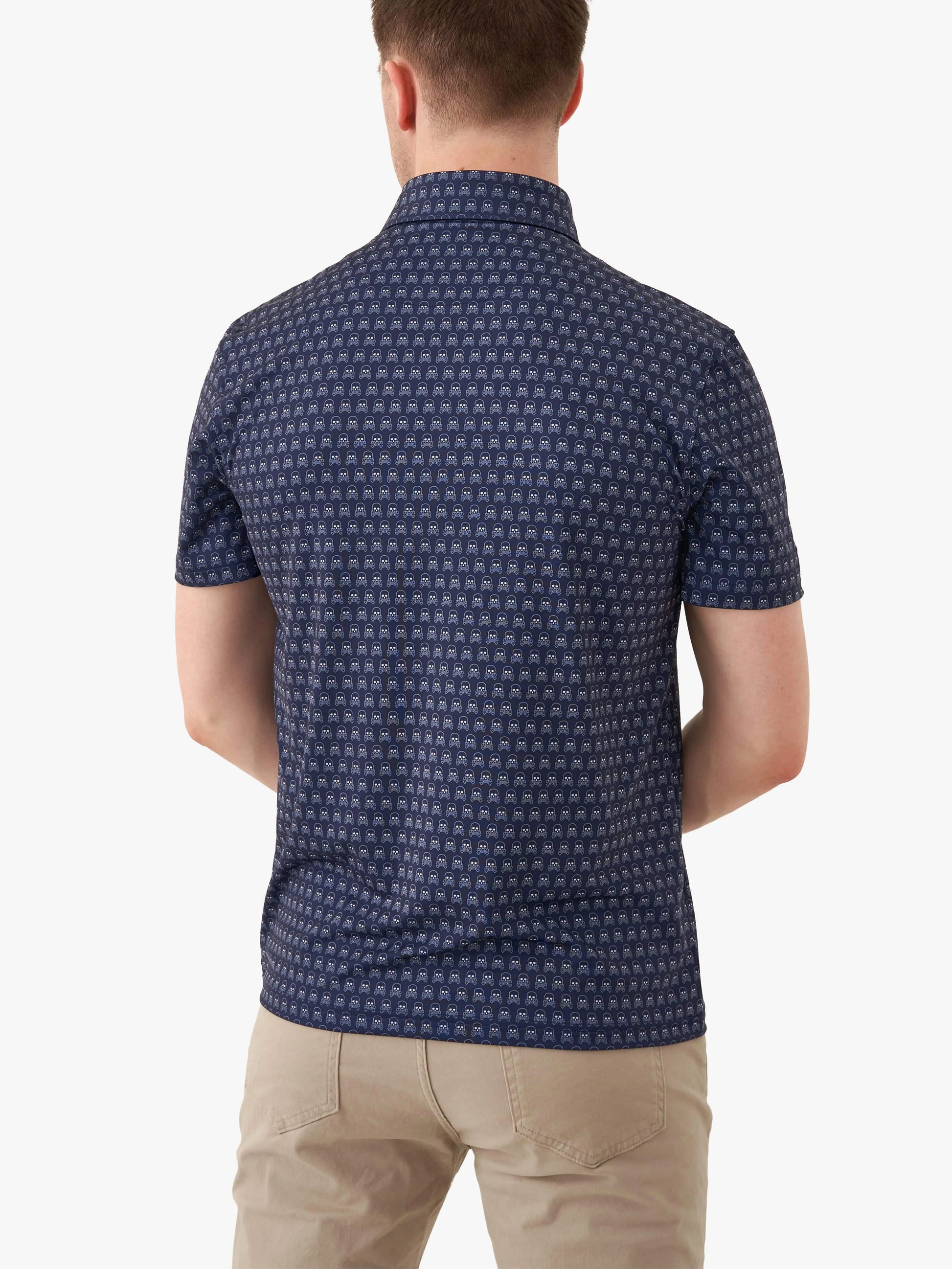 navy golf polo with skull design