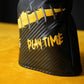 Black and yellow golf club head cover with 'Play Time' text on a yellow background