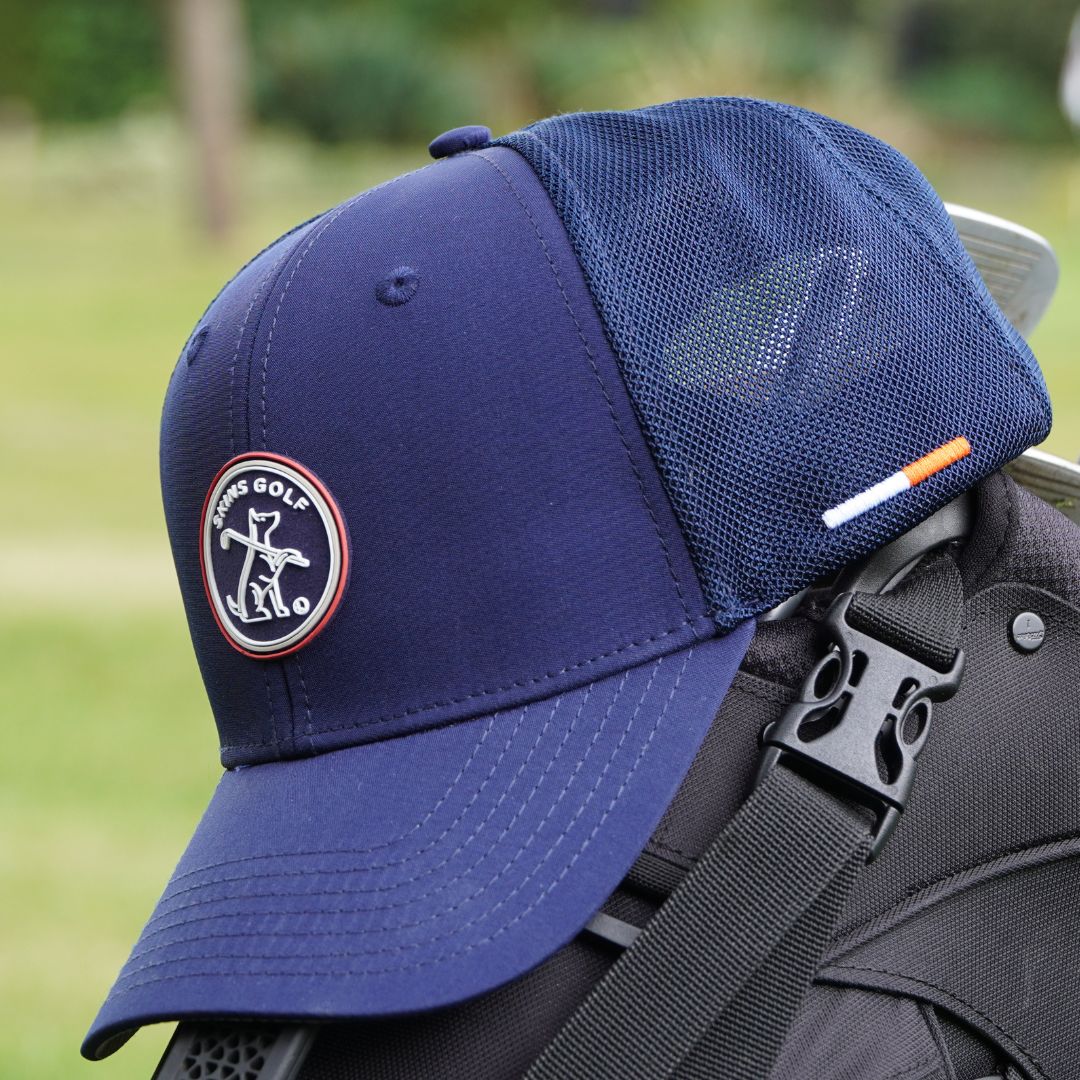 Navy golf trucker cap