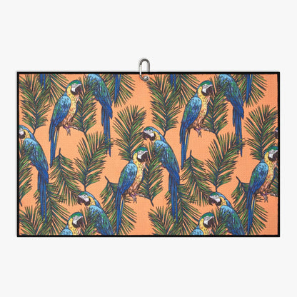 orange golf towel with tropical design