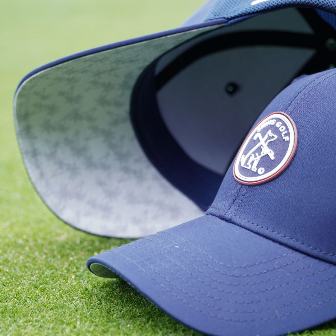 Golf trucker cap with palm tree design in navy