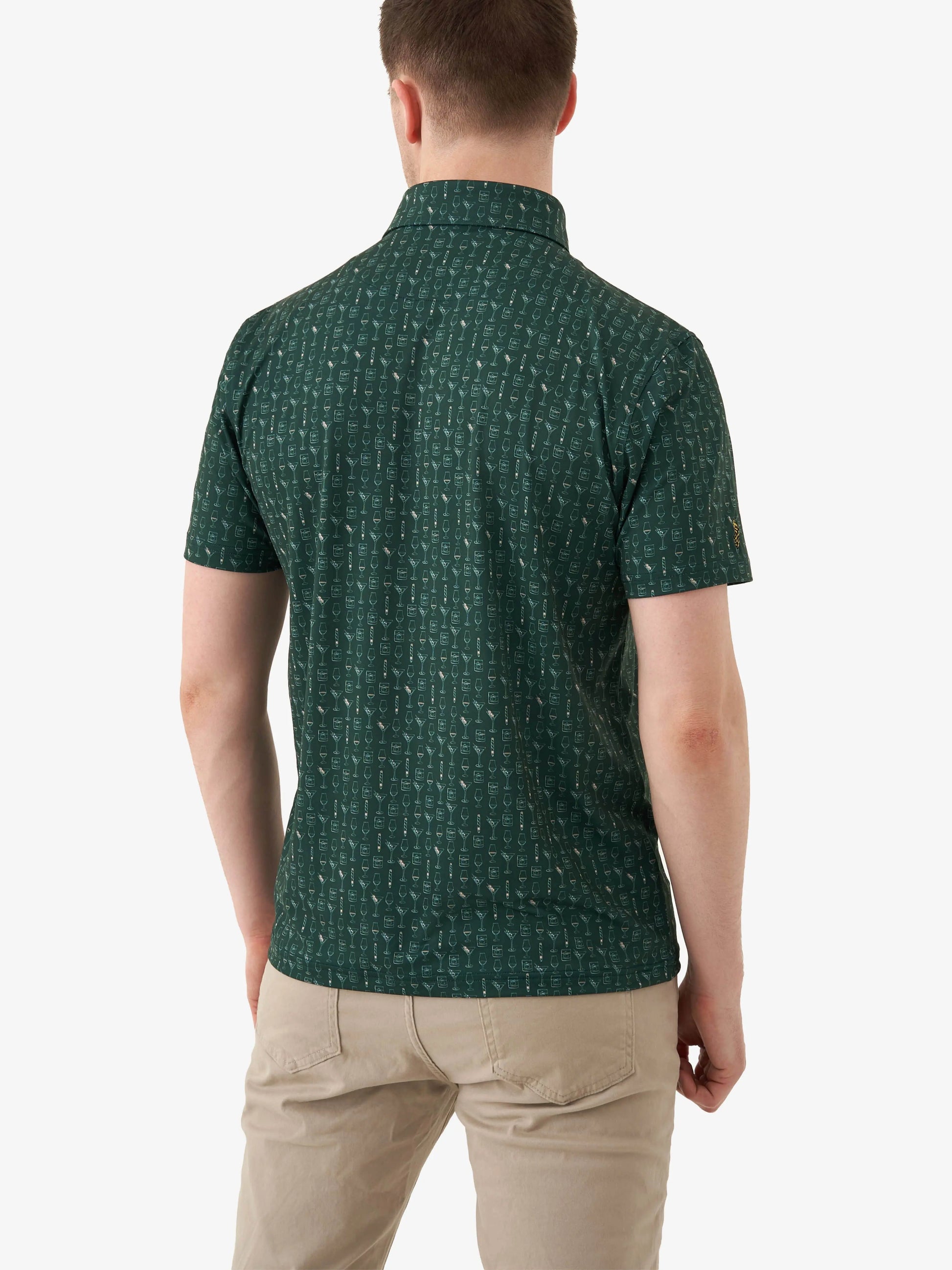 Green golf polo with cocktail design