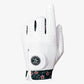 White golf glove with floral cuff on a white background