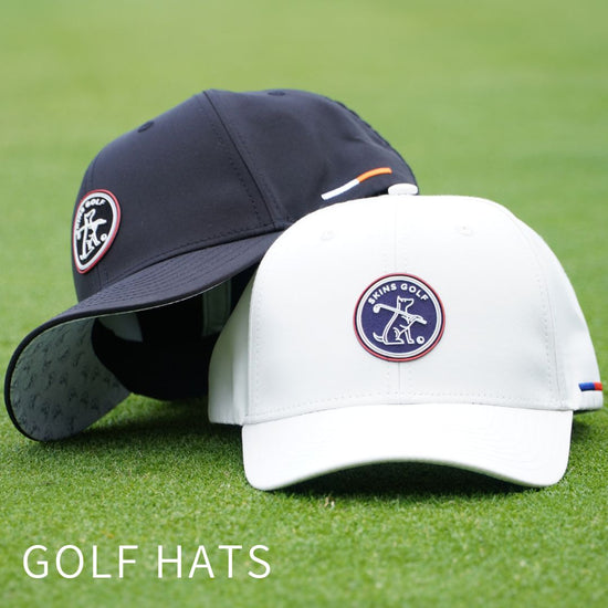 Cool golf hats in black and cream colours