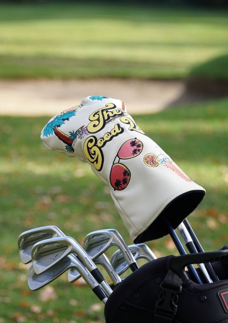 Cool driver head cover in golf bag