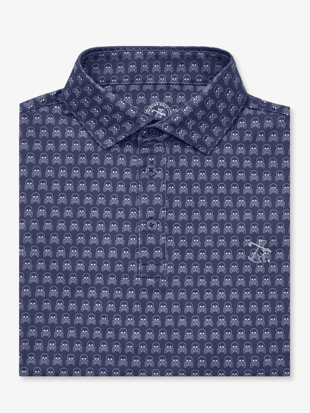 navy golf polo with skull pattern