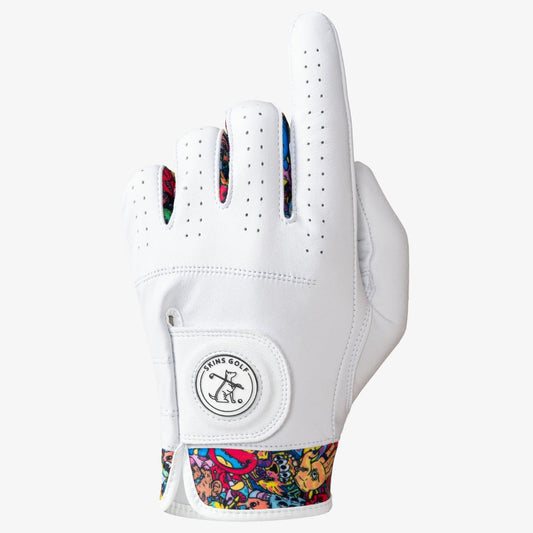 Cool white leather golf glove with funky design