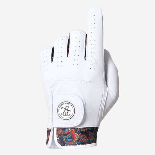 white golf glove with paisley octopus pattern