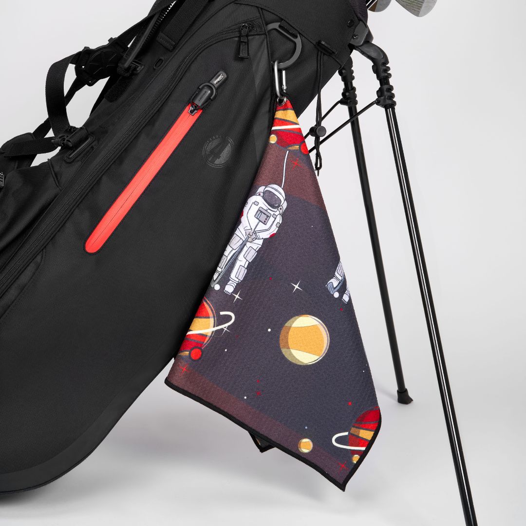 Microfiber golf towel with space and moon design