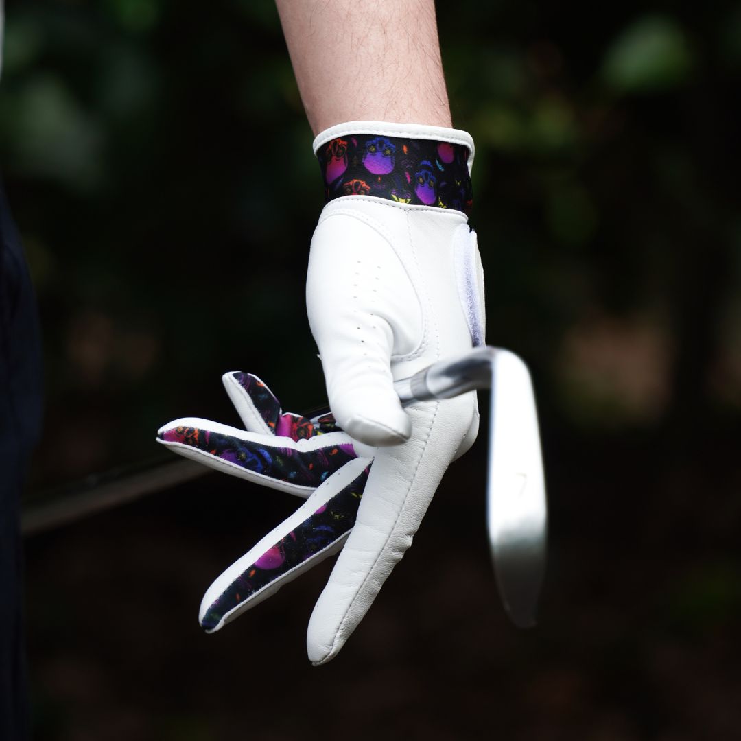 White leather golf glove with cool skull design