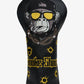Golf club head cover with monkey design and 'Skins Golf' branding on a white background
