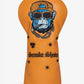 Orange golf club head cover with monkey graphic and 'Smoke Show' text on a white background