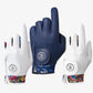 Three gloves with colorful patterns on a white background