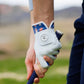 Cabretta leather golf glove with whiskey themed design